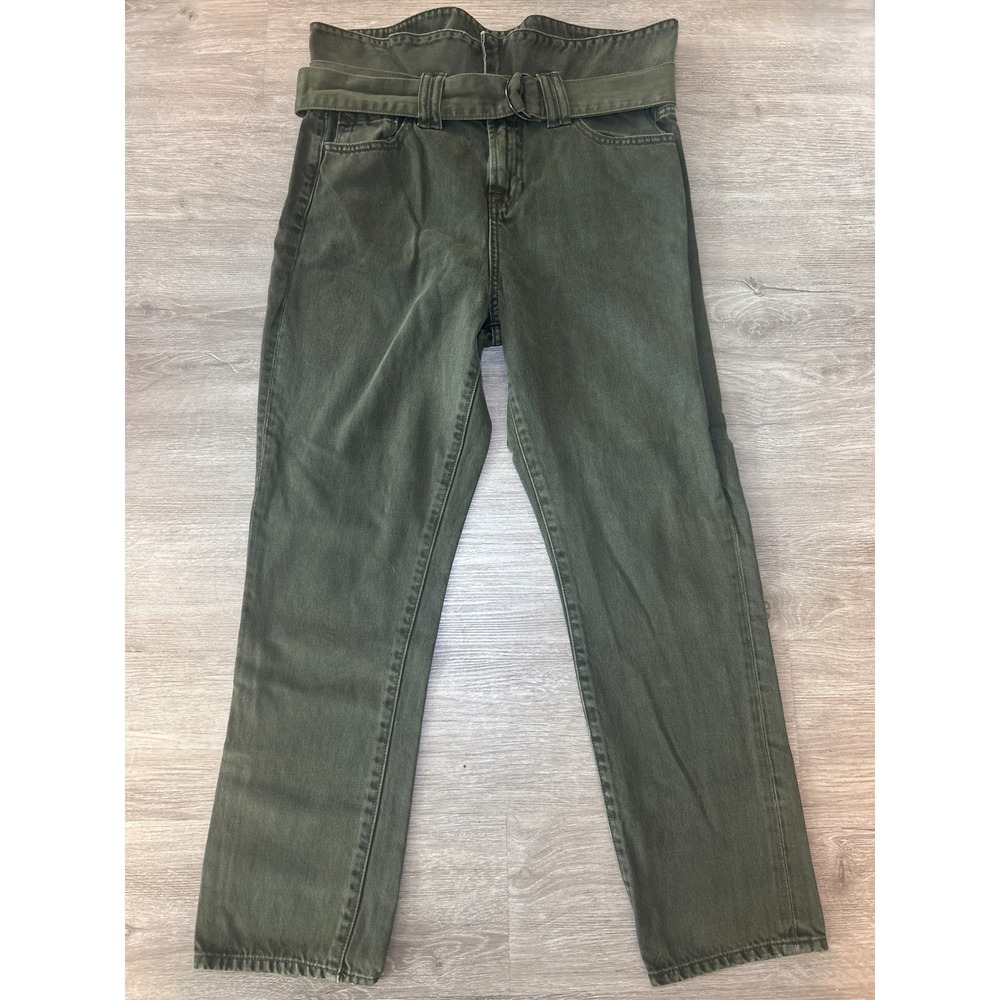 Hidden Belted Olive Green Jeans High Waist Straight Leg Denim Size 26‎
